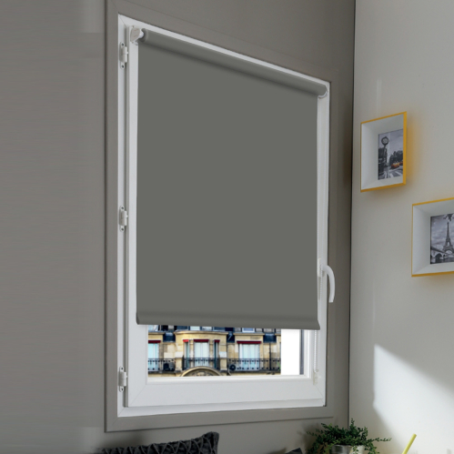 Store enrouleur occultant sans percer - Gris clair