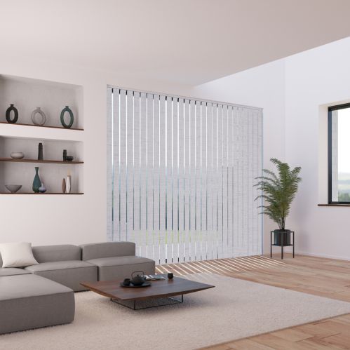 Ambiance store californien avec lamelles 89mm tamisantes chiné gris sans chainette